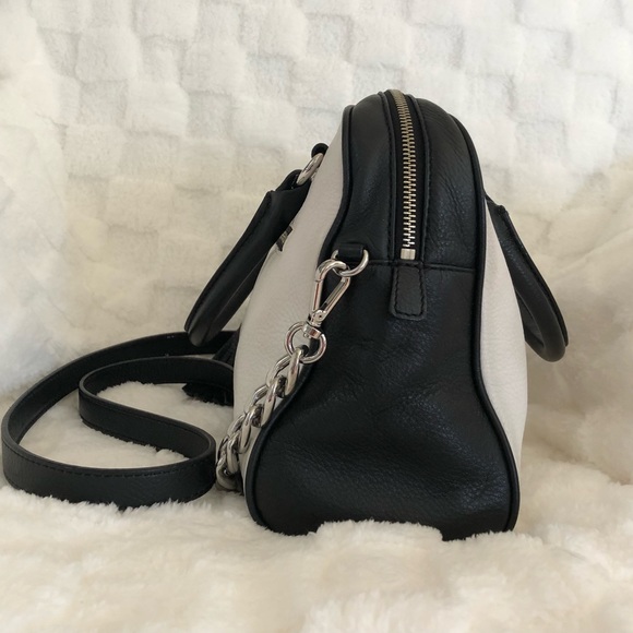 Michael Kors Black White Pebbled Leather Medium Knox Tassel Satchel. - Picture 7 of 15